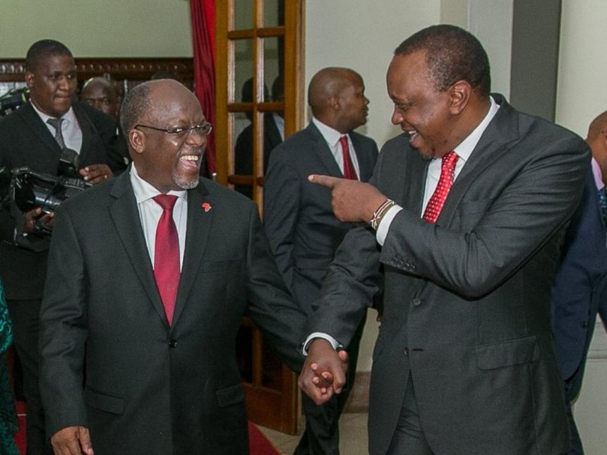 President Kenyatta in a past photo with fallen President Magufuli.