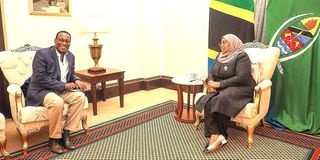 Chadema chairman Freeman Mbowe and Tanzanian President Samia Suluhu.