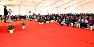 President-elect William Ruto during the inaugural meeting with Kenya Kwanza leaders.