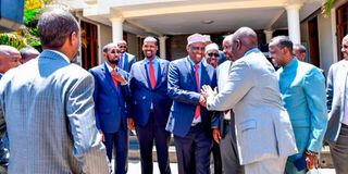 President-Elect William Ruto congratulates Mandera Governor-Elect Mohamed Adan Khalif.