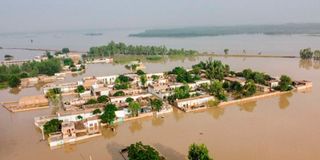 A flooded area after heavy monsoon rains in Pakistan