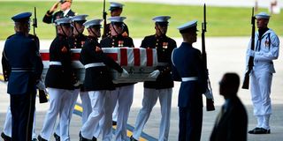US Marines on September 14, 2012 carry a casket