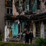 Damaged building in Ukraie.