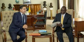 President William Ruto with Morrocan Foreign Minister Nasser Bourita