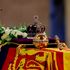 The coffin of Queen Elizabeth II, draped in a Royal Standard 