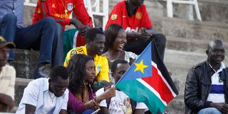 South Sudan football fans cheering them on during a match