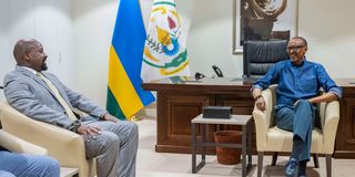 Rwandan Paul Kagame with General Muhoozi Kainerugaba 