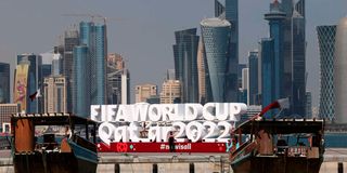 A FIFA World Cup sign in Doha, Qatar