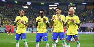 Brazil players celebrate 