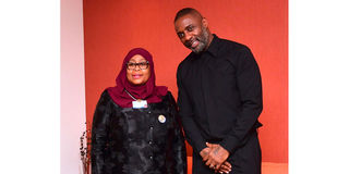 Samia Suluhu Hassan with British actor Idris Elba in Davos