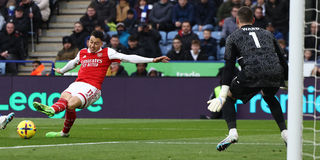 Arsenal midfielder Gabriel Martinelli scores